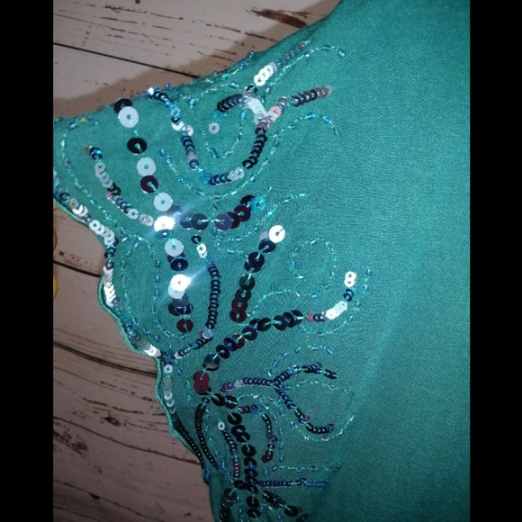 🌸 4 for $25 Kische embellished teal blouse size M - Picture 3 of 4